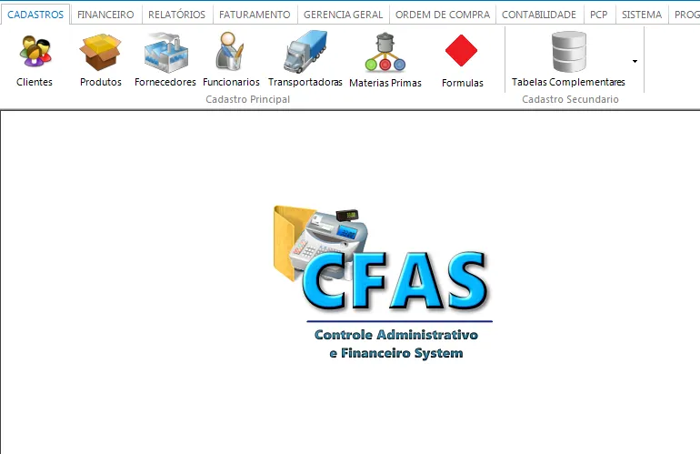Tela do sistema CFAS ERP
