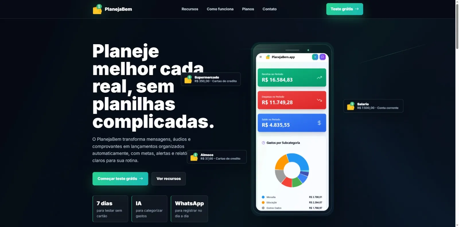 Tela do sistema PlanejaBem – Gestão Financeira Pessoal